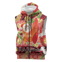 Hawaii Santa Mele Kalikimaka Sleeveless Zip Hoodie Tropical Puakenikeni Lei with Polynesian Tribal Pattern LT03 Red - Polynesian Pride