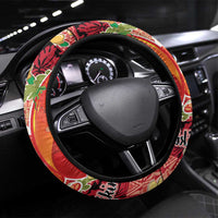 Hawaii Santa Mele Kalikimaka Steering Wheel Cover Tropical Puakenikeni Lei with Polynesian Tribal Pattern - Polynesian Pride