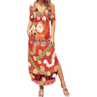 Hawaii Santa Mele Kalikimaka Summer Maxi Dress Tropical Puakenikeni Lei with Polynesian Tribal Pattern LT03 Women Red - Polynesian Pride