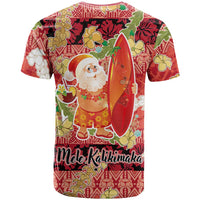 Hawaii Santa Mele Kalikimaka T Shirt Tropical Puakenikeni Lei with Polynesian Tribal Pattern LT03 - Polynesian Pride