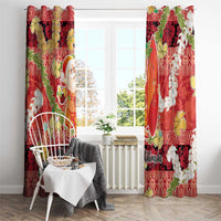 Hawaii Santa Mele Kalikimaka Window Curtain Tropical Puakenikeni Lei with Polynesian Tribal Pattern - Polynesian Pride