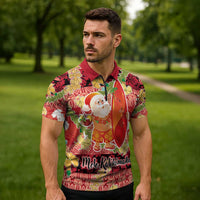 Hawaii Santa Mele Kalikimaka Zipper Polo Shirt Tropical Puakenikeni Lei with Polynesian Tribal Pattern - Polynesian Pride