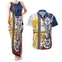 Hawaii Lutheran High School Couples Matching Tank Maxi Dress and Hawaiian Shirt Kakau Pattern Splash Style LT03 Red - Polynesian Pride