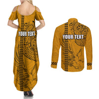 Nanakuli High and Intermediate School Couples Matching Summer Maxi Dress and Long Sleeve Button Shirt Tribal Kakau Pattern LT03 - Polynesian Pride