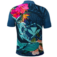 Hawaii Polo Shirt Whale Mix Hibiscus and Kanaka Maoli Blue Version LT03 - Polynesian Pride