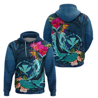 Hawaii Zip Hoodie Whale Mix Hibiscus and Kanaka Maoli Blue Version LT03 - Polynesian Pride