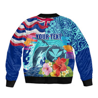 Hawaii Race For Whales Sleeve Zip Bomber Jacket Flag and Polynesian Hibiscus LT03 - Polynesian Pride