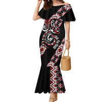 Aotearoa Toitu Te Tiriti-Honour the Treaty Family Matching Mermaid Dress and Hawaiian Shirt Maori Taniwha Haka with Taniko and Tukutuku LT03 Mom's Dress Black - Polynesian Pride