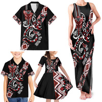 Aotearoa Toitu Te Tiriti-Honour the Treaty Family Matching Tank Maxi Dress and Hawaiian Shirt Maori Taniwha Haka with Taniko and Tukutuku LT03 - Polynesian Pride