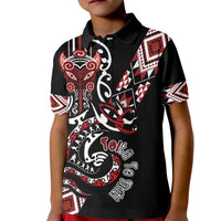 Aotearoa Toitu Te Tiriti-Honour the Treaty Kid Polo Shirt Maori Taniwha Haka with Taniko and Tukutuku LT03 Kid Black - Polynesian Pride