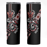 Aotearoa Toitu Te Tiriti-Honour the Treaty Skinny Tumbler Maori Taniwha Haka with Taniko and Tukutuku LT03 Black - Polynesian Pride