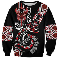 Aotearoa Toitu Te Tiriti-Honour the Treaty Sweatshirt Maori Taniwha Haka with Taniko and Tukutuku