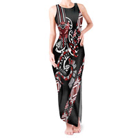 Aotearoa Toitu Te Tiriti-Honour the Treaty Tank Maxi Dress Maori Taniwha Haka with Taniko and Tukutuku LT03 Women Black - Polynesian Pride