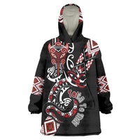 Aotearoa Toitu Te Tiriti-Honour the Treaty Wearable Blanket Hoodie Maori Taniwha Haka with Taniko and Tukutuku