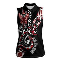Aotearoa Toitu Te Tiriti-Honour the Treaty Women Sleeveless Polo Shirt Maori Taniwha Haka with Taniko and Tukutuku