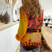 Australia and New Zealand ANZAC Day Women Casual Shirt Soldiers Memories - Red Poppies with Aboriginal and Maori Art LT03 - Polynesian Pride