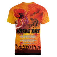 Australia and New Zealand ANZAC Day Women V-Neck T-Shirt Soldiers Memories - Red Poppies with Aboriginal and Maori Art