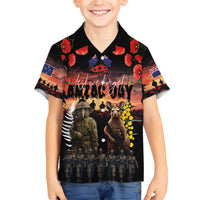 Australia and New Zealand ANZAC Day Family Matching Off The Shoulder Long Sleeve Dress and Hawaiian Shirt Kangaroo and Kiwi Bird Soldier - Forever in My Thoughts