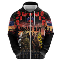 Australia and New Zealand ANZAC Day Hoodie Kangaroo and Kiwi Bird Soldier - Forever in My Thoughts
