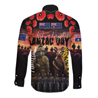 Australia and New Zealand ANZAC Day Long Sleeve Button Shirt Kangaroo and Kiwi Bird Soldier - Forever in My Thoughts