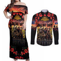 Australia ANZAC Day Couples Matching Off Shoulder Maxi Dress and Long Sleeve Button Shirt Kangaroo and Koala Soldier - Forever in My Thoughts