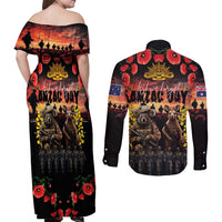 Australia ANZAC Day Couples Matching Off Shoulder Maxi Dress and Long Sleeve Button Shirt Kangaroo and Koala Soldier - Forever in My Thoughts