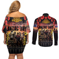 Australia ANZAC Day Couples Matching Off Shoulder Short Dress and Long Sleeve Button Shirt Kangaroo and Koala Soldier - Forever in My Thoughts