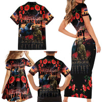 New Zealand ANZAC Day Family Matching Short Sleeve Bodycon Dress and Hawaiian Shirt Tui Bird and Kiwi Bird Soldier - Forever in My Thoughts