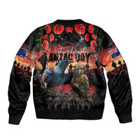 New Zealand ANZAC Day Sleeve Zip Bomber Jacket Tui Bird and Kiwi Bird Soldier - Forever in My Thoughts