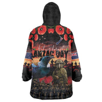 New Zealand ANZAC Day Wearable Blanket Hoodie Tui Bird and Kiwi Bird Soldier - Forever in My Thoughts