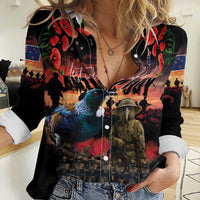 New Zealand ANZAC Day Women Casual Shirt Tui Bird and Kiwi Bird Soldier - Forever in My Thoughts LT03 Female Black - Polynesian Pride