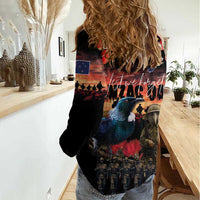 New Zealand ANZAC Day Women Casual Shirt Tui Bird and Kiwi Bird Soldier - Forever in My Thoughts LT03 - Polynesian Pride