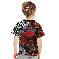Australia and New Zealand ANZAC Day Kid T Shirt Aboriginal and Maori Art Pattern - Gallipoli Lest We Forget