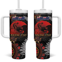 Australia and New Zealand ANZAC Day Tumbler With Handle Aboriginal and Maori Art Pattern Gallipoli Lest We Forget LT03 One Size: 40 oz Black - Polynesian Pride