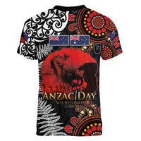 Australia and New Zealand ANZAC Day Women V-Neck T-Shirt Aboriginal and Maori Art Pattern - Gallipoli Lest We Forget