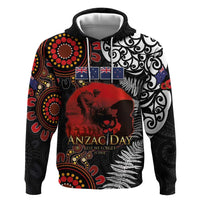 Australia and New Zealand ANZAC Day Zip Hoodie Aboriginal and Maori Art Pattern - Gallipoli Lest We Forget