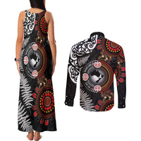 Australia and New Zealand Together Couples Matching Tank Maxi Dress and Long Sleeve Button Shirt Aboriginal and Maori Art Tattoo