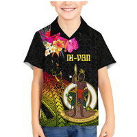 Vanuatu Ni-Van Family Matching Mermaid Dress and Hawaiian Shirt Coat of Arms Sand Drawing LT03 Son's Shirt Black - Polynesian Pride