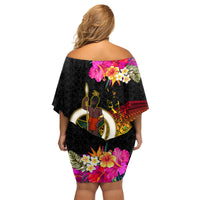 Vanuatu Ni-Van Family Matching Off Shoulder Short Dress and Hawaiian Shirt Coat of Arms Sand Drawing LT03 - Polynesian Pride