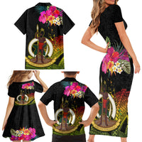 Vanuatu Ni-Van Family Matching Short Sleeve Bodycon Dress and Hawaiian Shirt Coat of Arms Sand Drawing LT03 - Polynesian Pride
