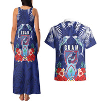 Guam Liberation Day Couples Matching Tank Maxi Dress and Hawaiian Shirt The Tribal Latte Stone and Dolphins with Hibiscus Chamorro Culture