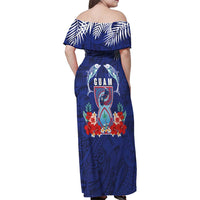 Guam Liberation Day Family Matching Off Shoulder Maxi Dress and Hawaiian Shirt The Tribal Latte Stone and Dolphins with Hibiscus Chamorro Culture