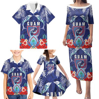 Guam Liberation Day Family Matching Puletasi and Hawaiian Shirt The Tribal Latte Stone and Dolphins with Hibiscus Chamorro Culture