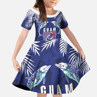 Guam Liberation Day Family Matching Short Sleeve Bodycon Dress and Hawaiian Shirt The Tribal Latte Stone and Dolphins with Hibiscus Chamorro Culture
