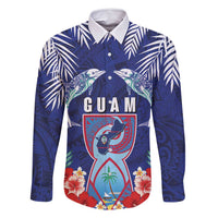 Guam Liberation Day Family Matching Tank Maxi Dress and Hawaiian Shirt The Tribal Latte Stone and Dolphins with Hibiscus Chamorro Culture LT03 Dad's Shirt - Long Sleeve Blue - Polynesian Pride