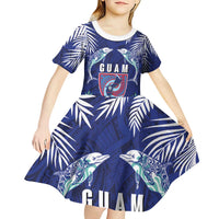 Guam Liberation Day Kid Short Sleeve Dress The Tribal Latte Stone and Dolphins with Hibiscus Chamorro Culture