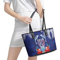 Guam Liberation Day Leather Tote Bag The Tribal Latte Stone and Dolphins with Hibiscus Chamorro Culture