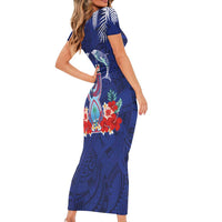 Guam Liberation Day Short Sleeve Bodycon Dress The Tribal Latte Stone and Dolphins with Hibiscus Chamorro Culture