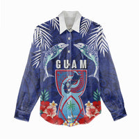 Guam Liberation Day Women Casual Shirt The Tribal Latte Stone and Dolphins with Hibiscus Chamorro Culture