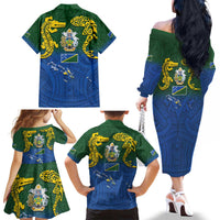 Solomon Islands Family Matching Off The Shoulder Long Sleeve Dress and Hawaiian Shirt The Guardians-Tribal Crocodile and Shark Melanesian Tattoo